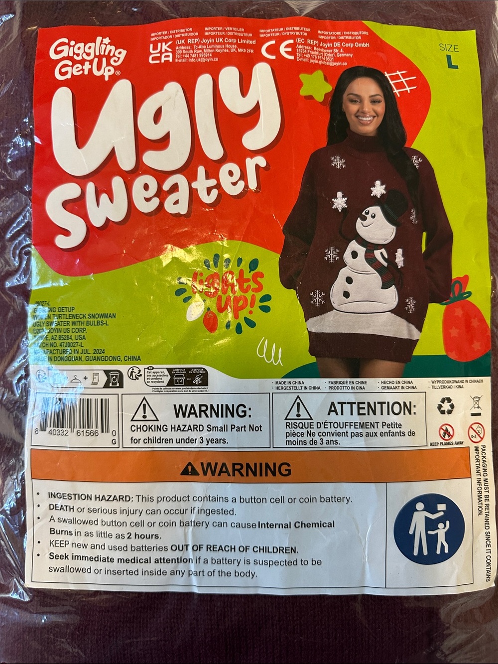 Burgundy Snowman Turtleneck Sweater - L